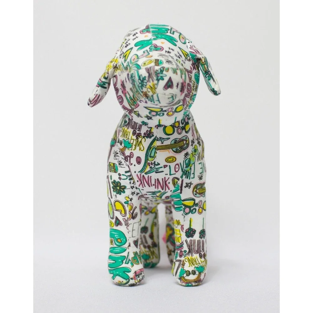 Victoria's Secret PINK Dog Graffiti Doodle White Print Plush Stuffed‎ Animal 7